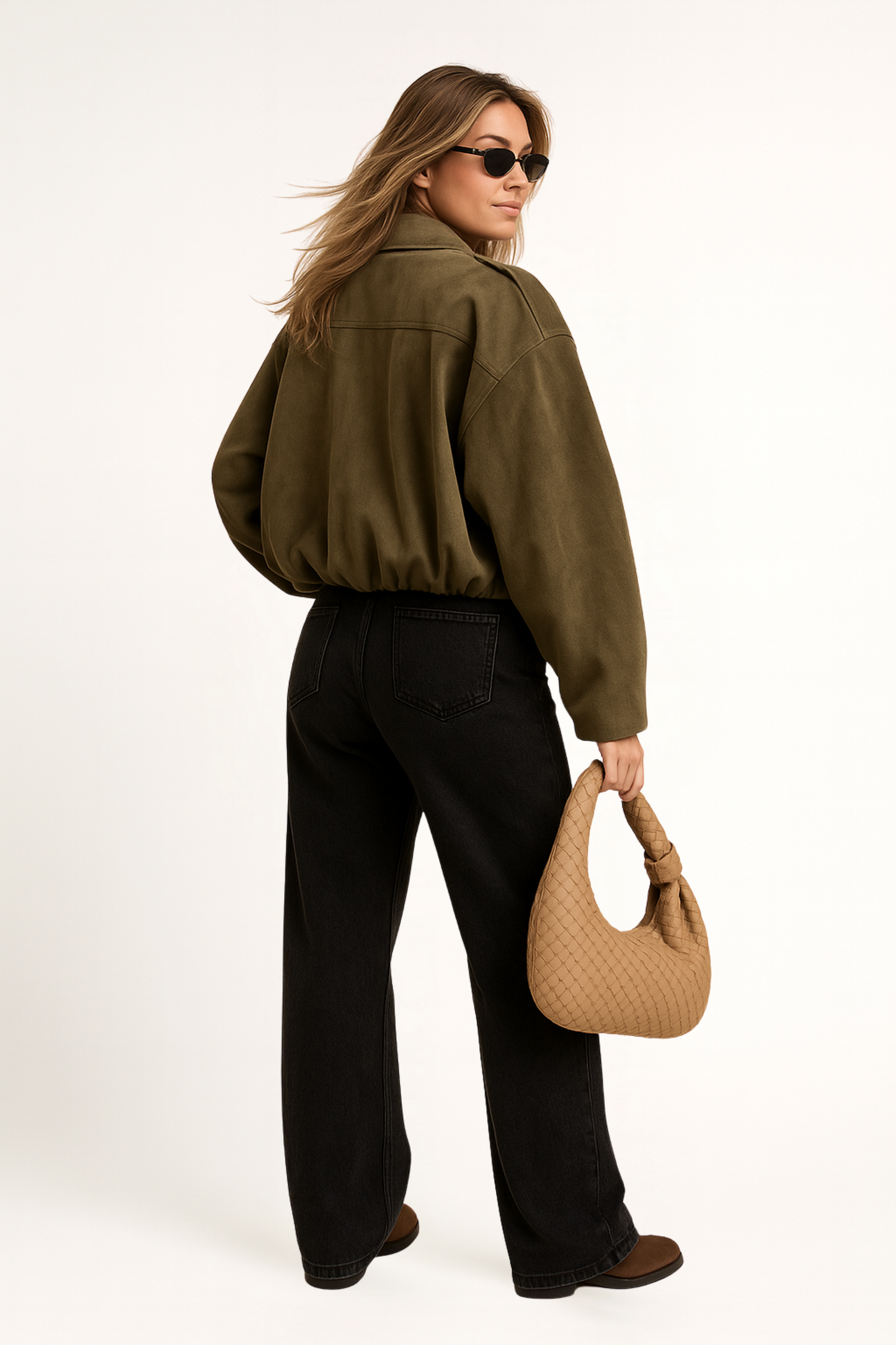 Lena - Oversized Damenjacke in Khaki Wildleder-Optik