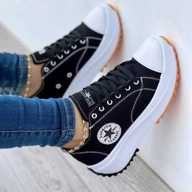 Aurora – Orthopädische gelbe Plateau-Sneaker im Retro-Style mit Stern-Patch und Profilsohle