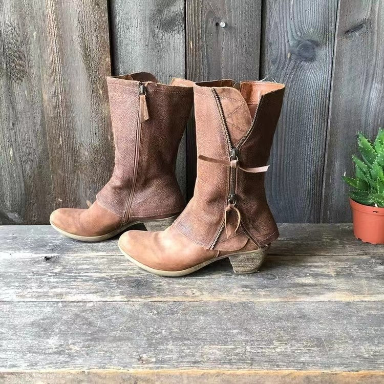 Riley – Vintage Cowgirl Boots im Western-Stil mit Zipper-Details