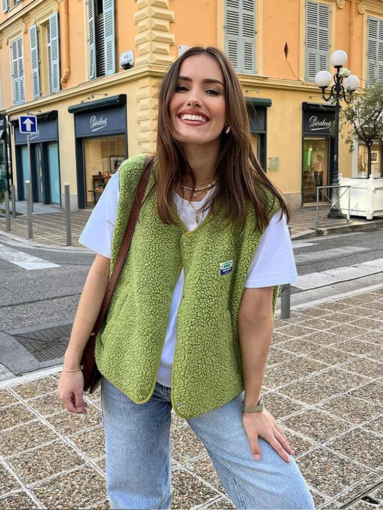 Clara - Damen Fleece Weste mit Druckknöpfen