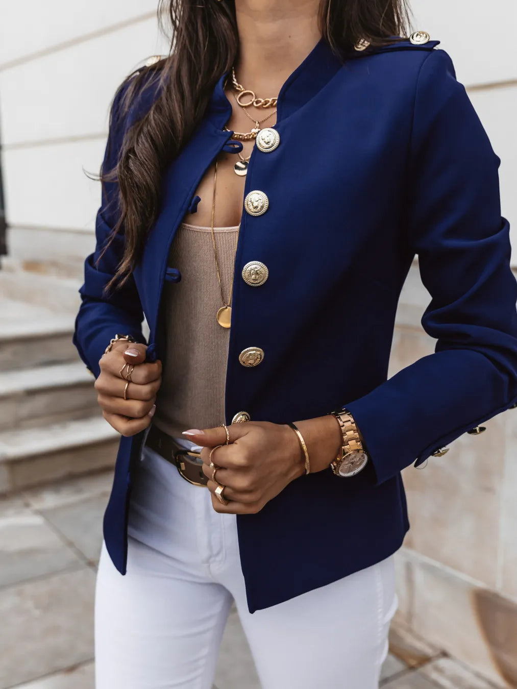 Davina - Damen Blazer mit goldenen Knöpfen und tailliertem Schnitt
