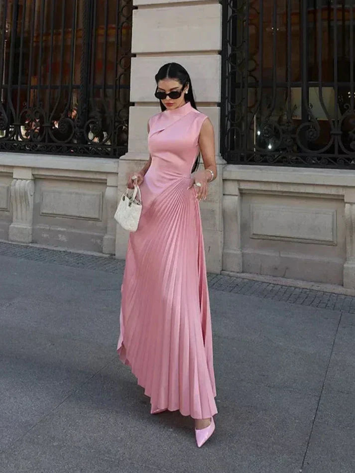 Lucia - Damen Abendkleid mit Faltenrock und hohem Kragen