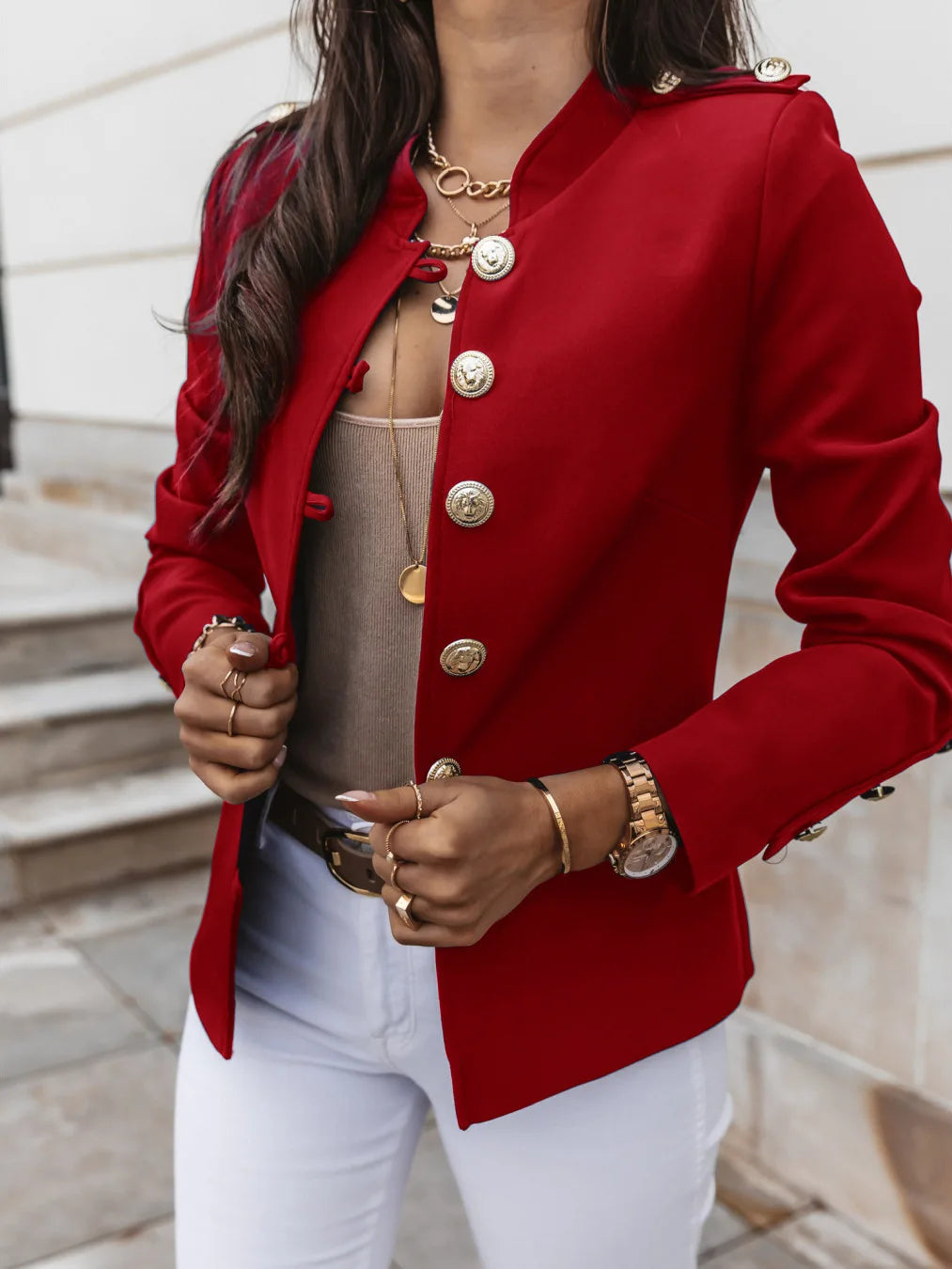 Davina - Damen Blazer mit goldenen Knöpfen und tailliertem Schnitt