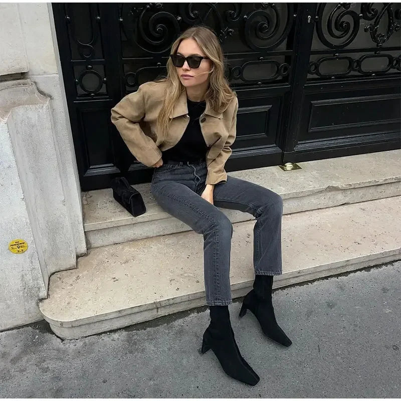 Liora - Damen Kurzjacke aus Wildlederoptik