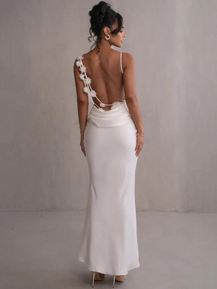 Adriana - Damen Abendkleid rückenfrei mit Blumenapplikationen