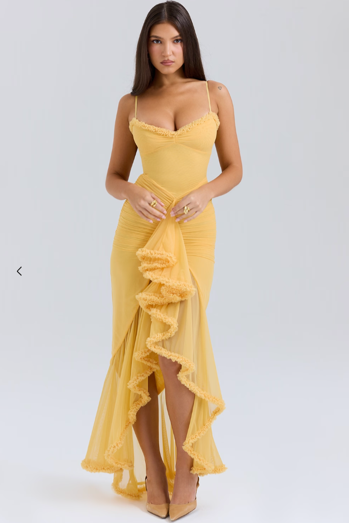 Valeria - Damen Abendkleid mit Volants und figurbetont