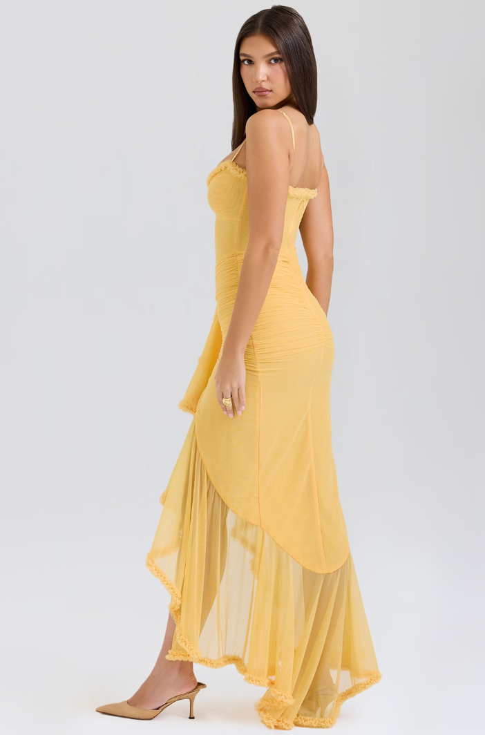 Valeria - Damen Abendkleid mit Volants und figurbetont