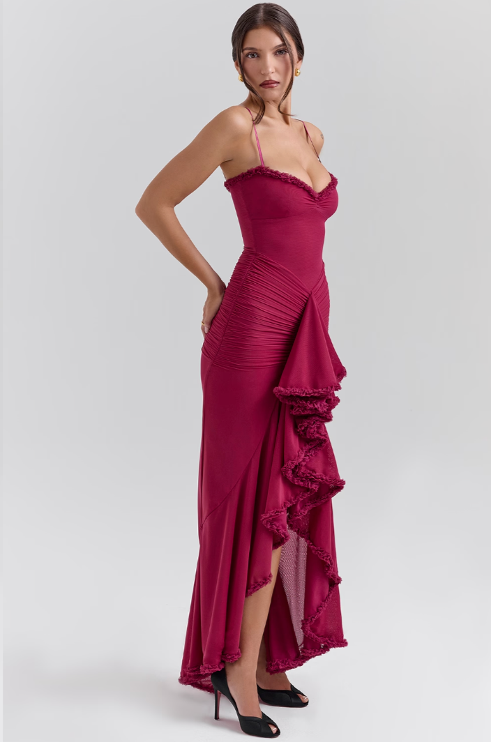 Valeria - Damen Abendkleid mit Volants und figurbetont