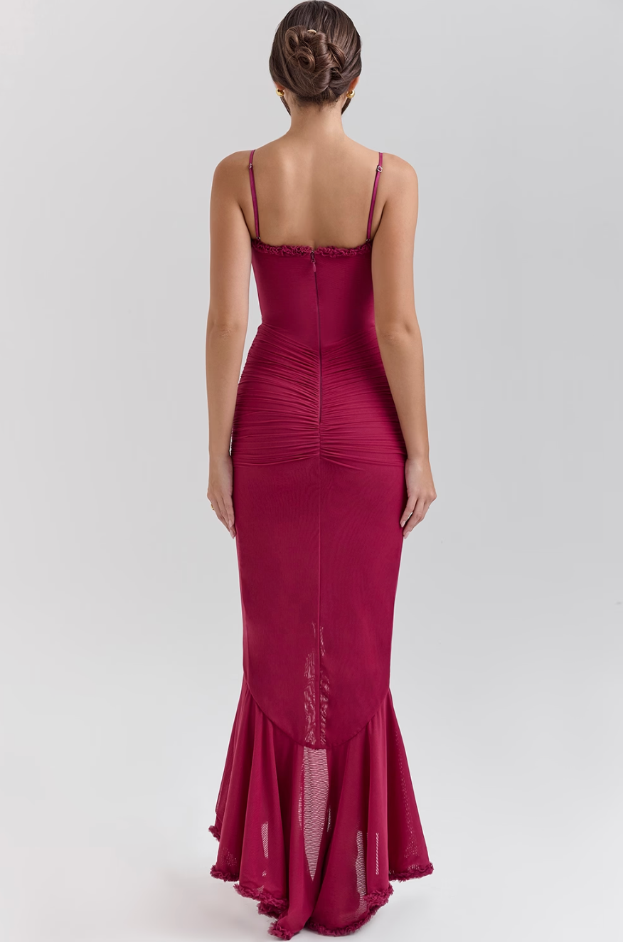 Valeria - Damen Abendkleid mit Volants und figurbetont
