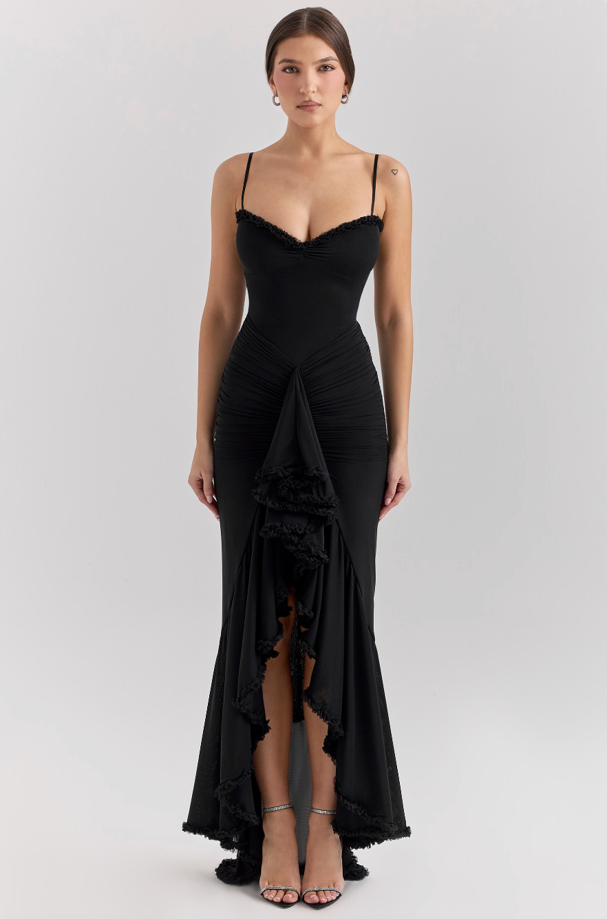 Valeria - Damen Abendkleid mit Volants und figurbetont