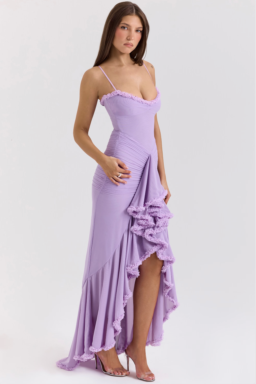 Valeria - Damen Abendkleid mit Volants und figurbetont