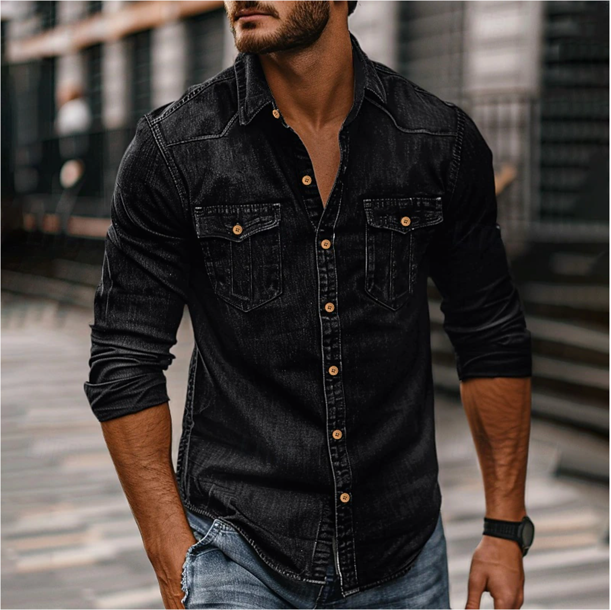 Liam – Denim Hemd Herren mit Knopfleiste
