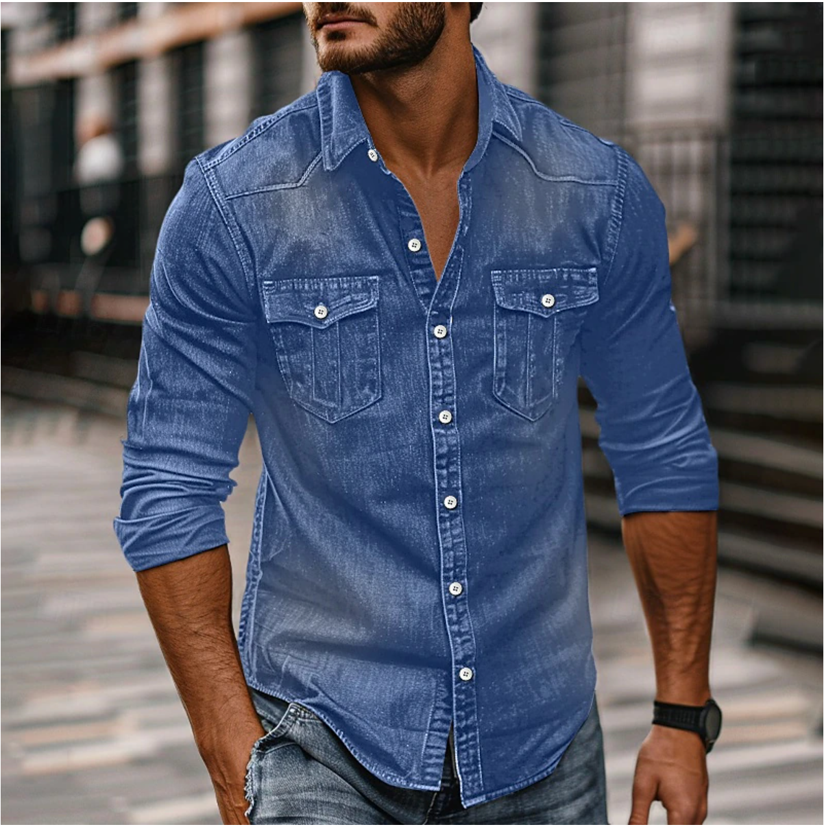Liam – Denim Hemd Herren mit Knopfleiste