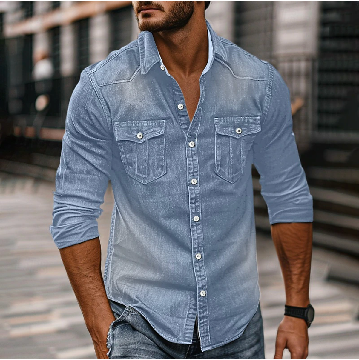 Liam – Denim Hemd Herren mit Knopfleiste