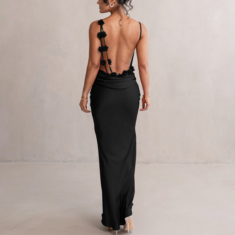 Adriana - Damen Abendkleid rückenfrei mit Blumenapplikationen