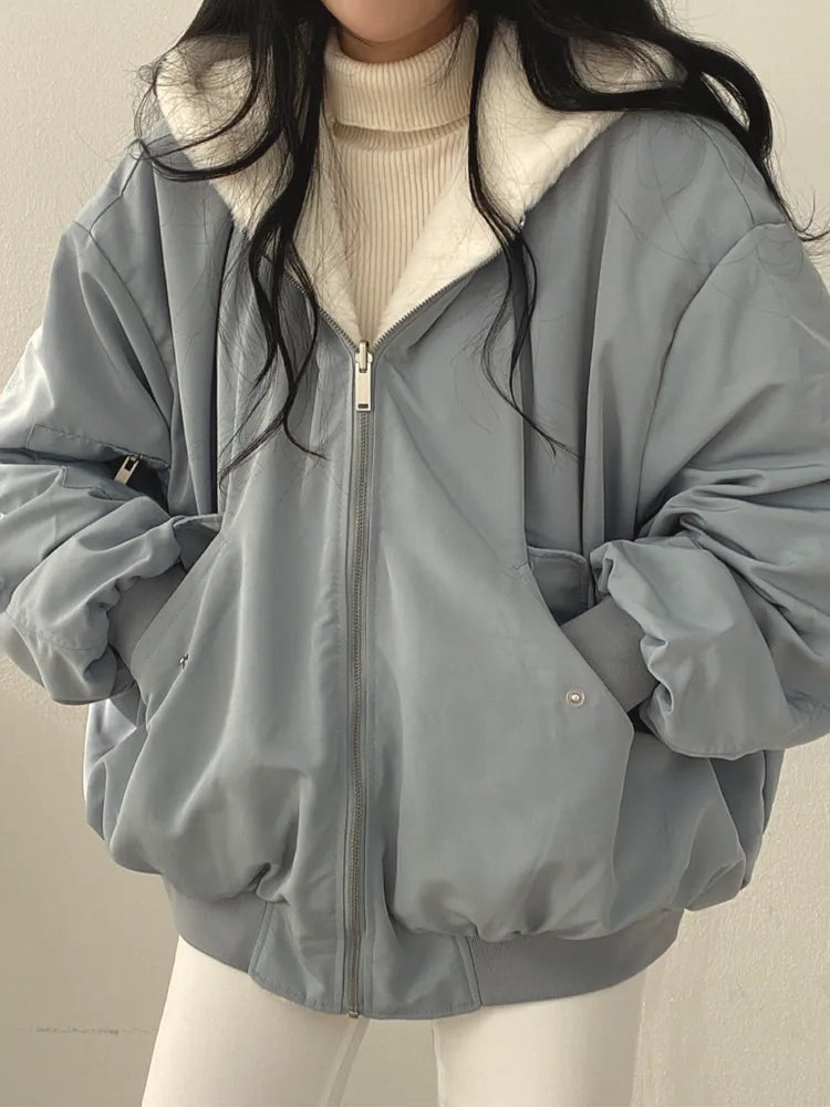 Mila - Damen Winterjacke oversized mit Fellfutter