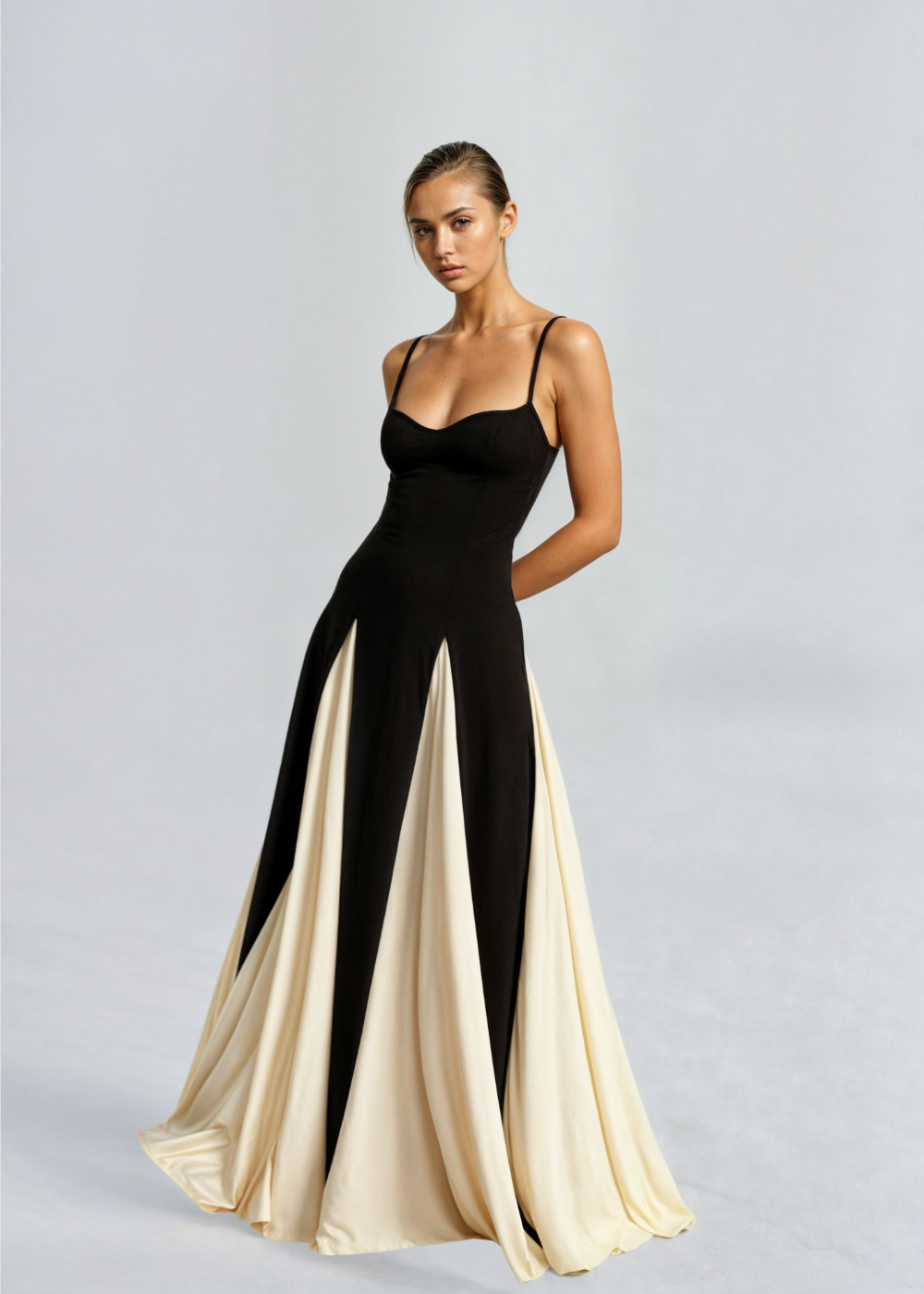 Isabella - Damen Abendkleid mit Kontrast-Design und Spaghettiträgern