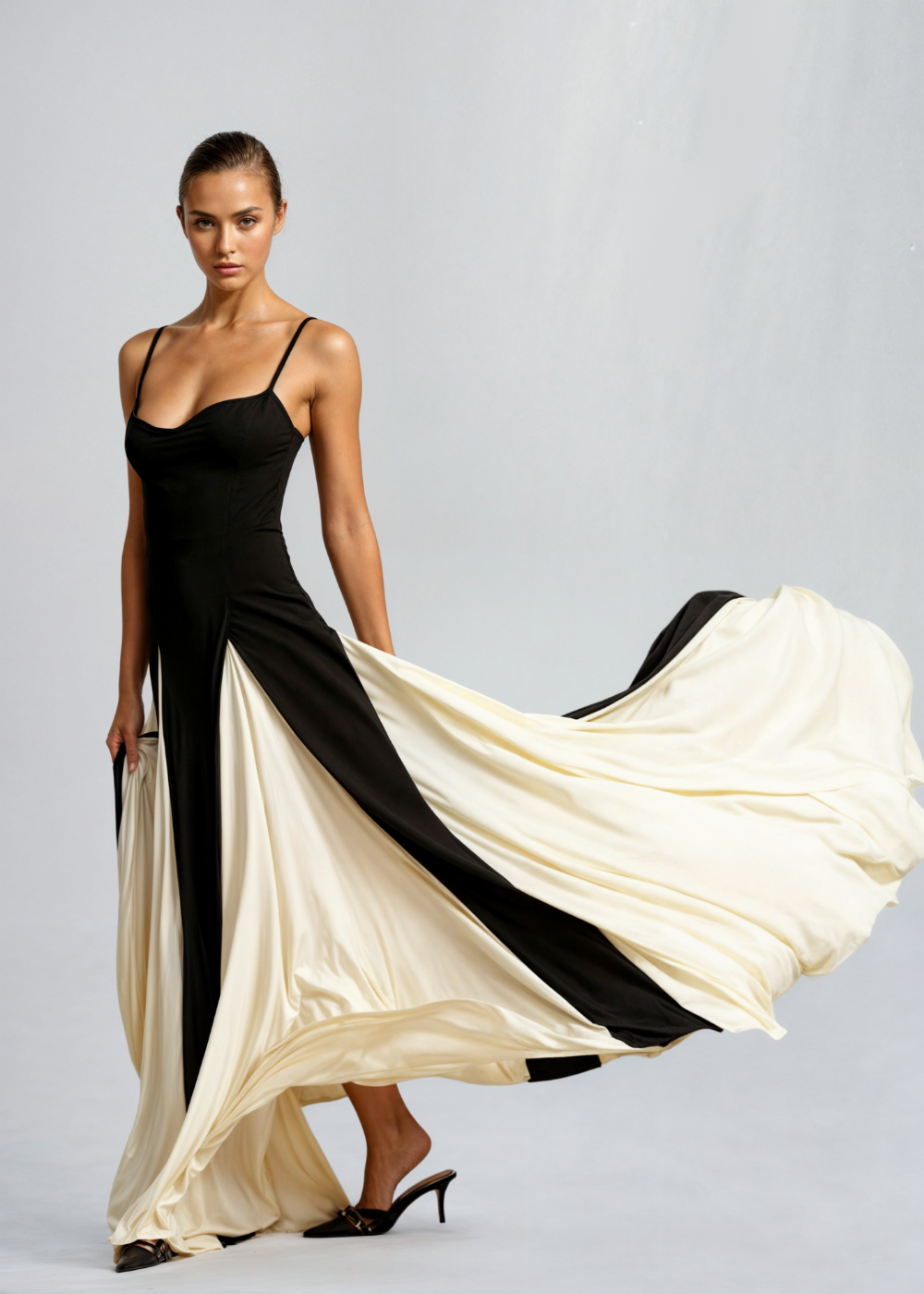 Isabella - Damen Abendkleid mit Kontrast-Design und Spaghettiträgern