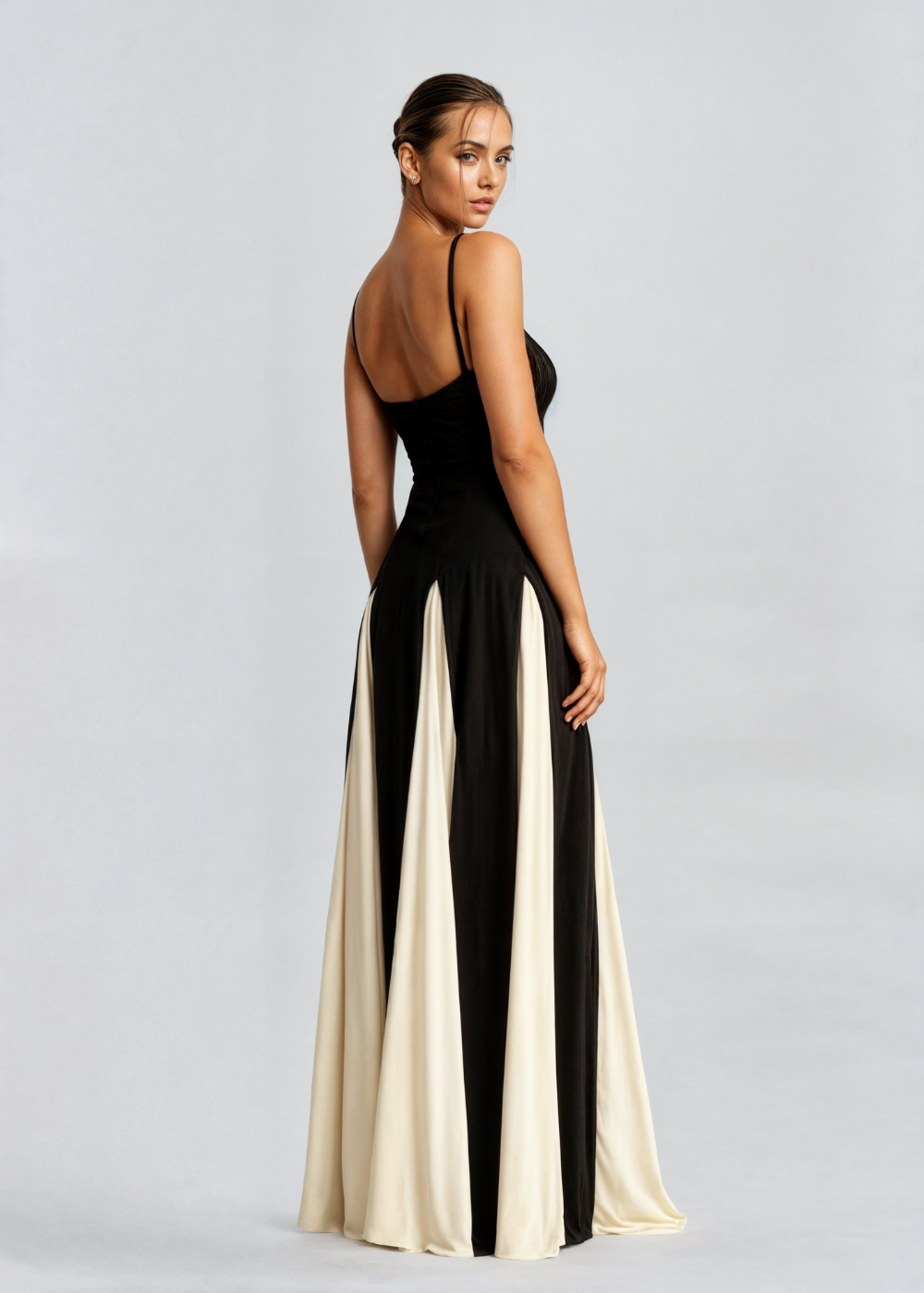 Isabella - Damen Abendkleid mit Kontrast-Design und Spaghettiträgern