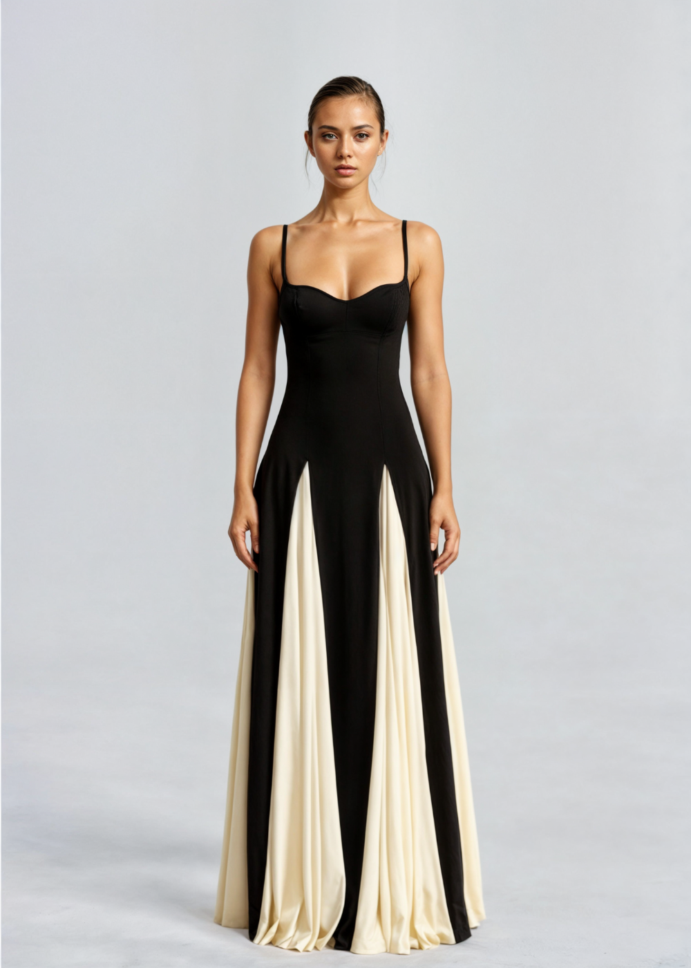 Isabella - Damen Abendkleid mit Kontrast-Design und Spaghettiträgern