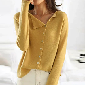 Leonie - Damen wollen Strickjacke mit V-Ausschnitt und Knopfleiste