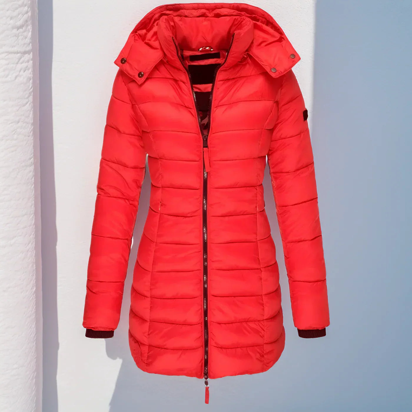 Morgana – Lange gesteppte Damenjacke mit Kapuze