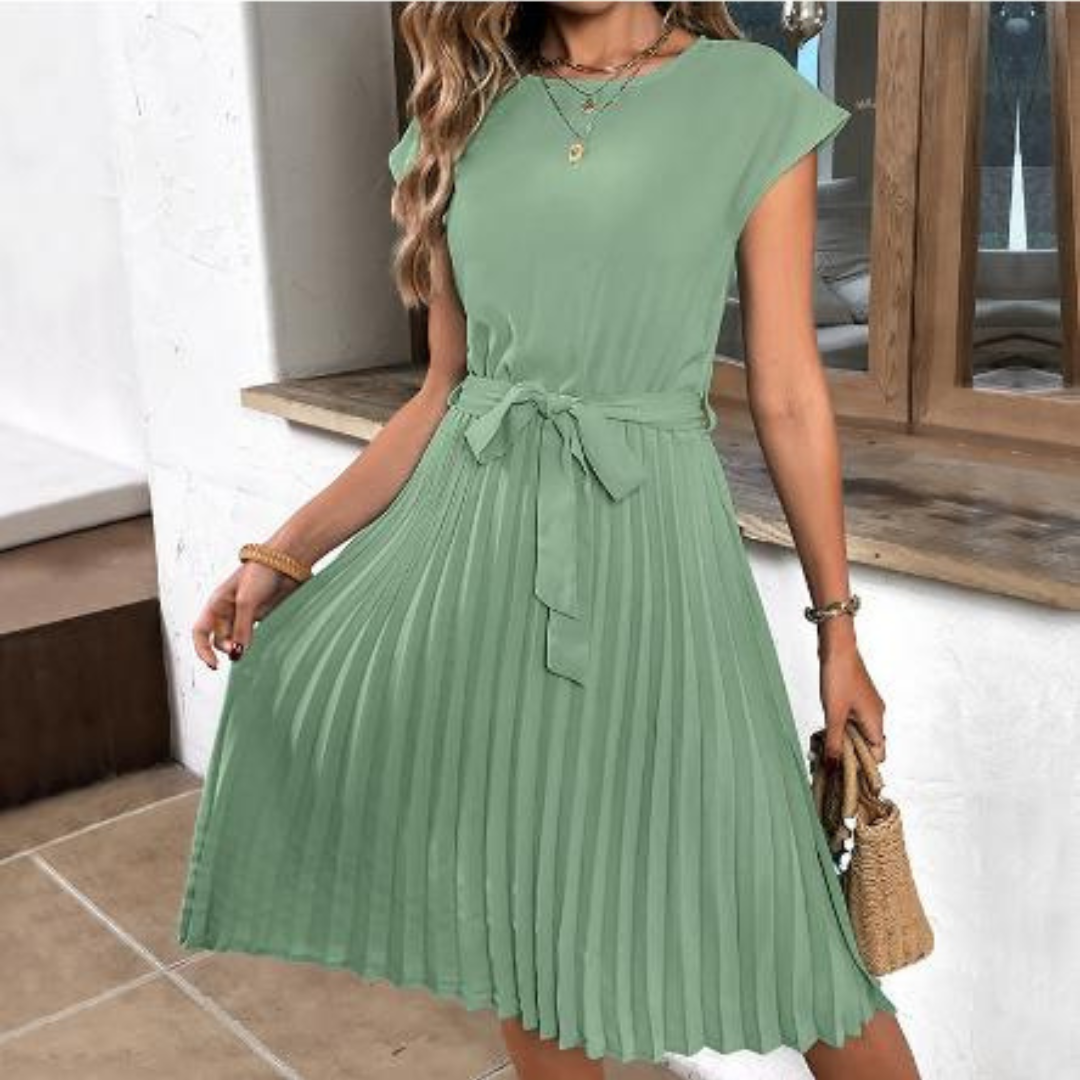 Laura - Damen Sommerkleid mit Faltenrock und Bindegürtel