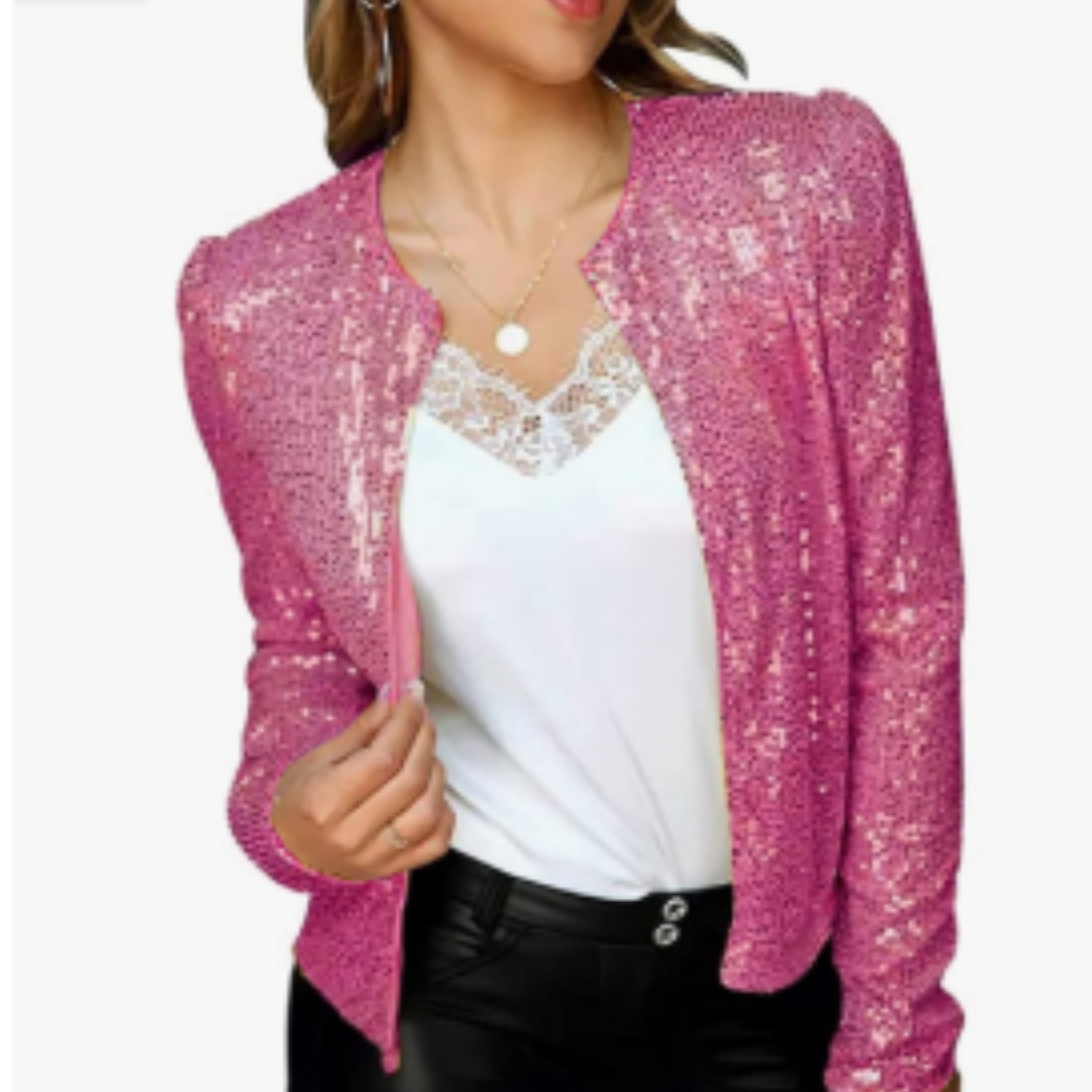 Valeria - Damen Pailletten Jacke mit Reißverschluss