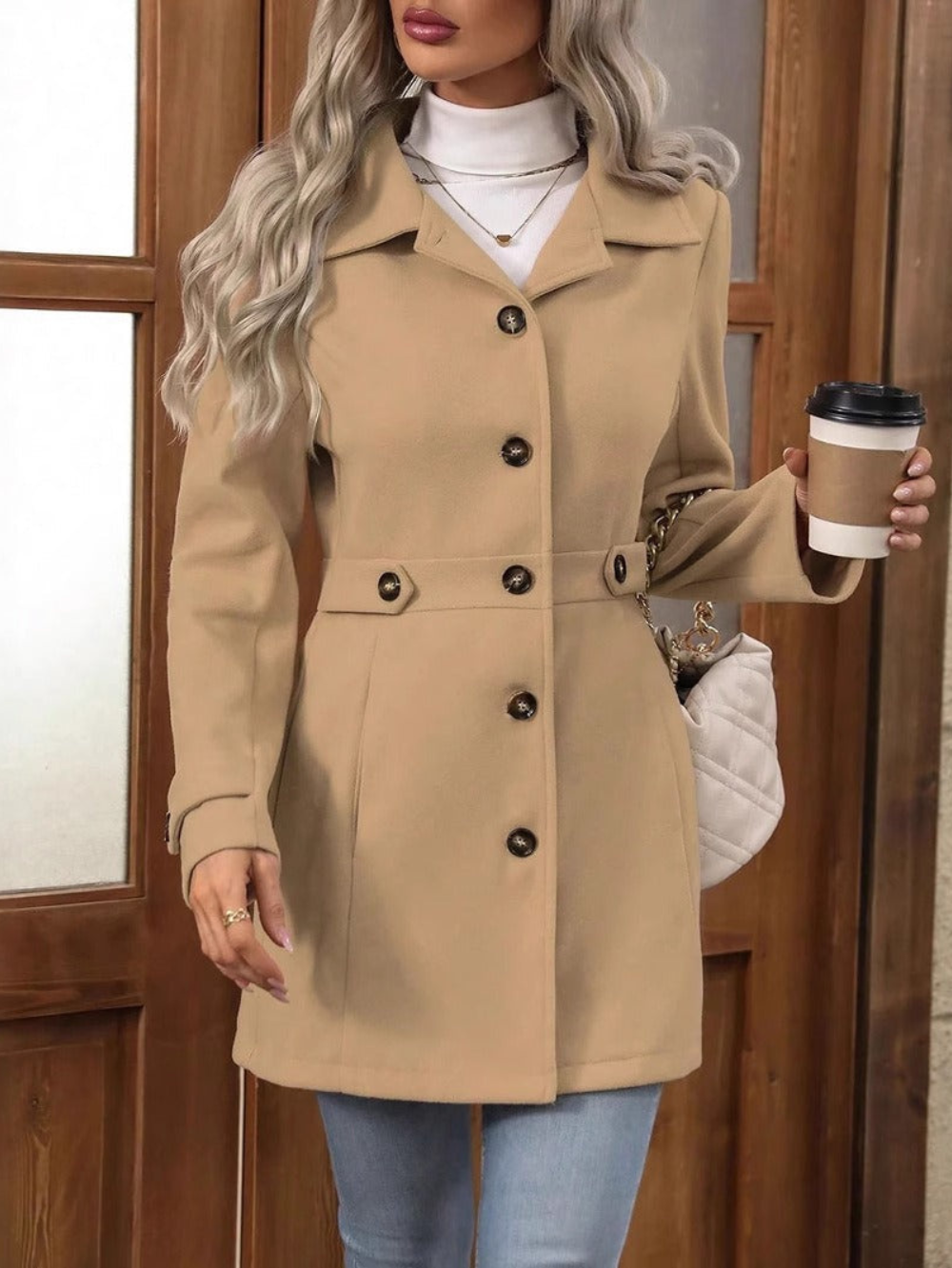 Leona – Damen Kurzmantel mit Knopfleiste und tailliertem Schnitt