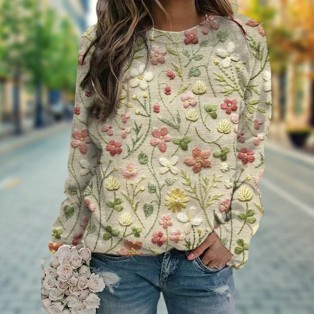 Lara – Bestickter Blumenpullover Damen