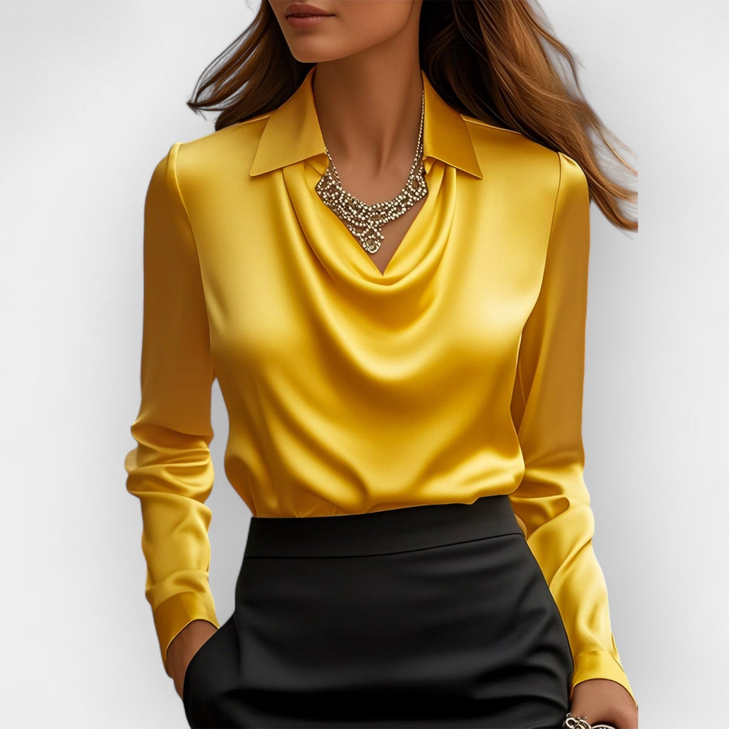 Elena – Satinbluse mit Wasserfallausschnitt Damen
