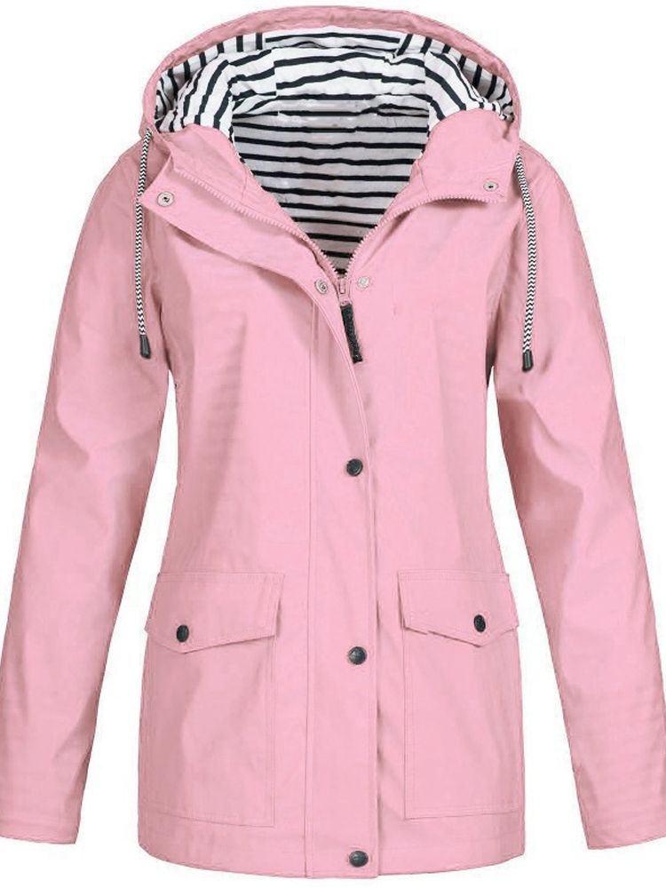Klara – Regenjacke Damen mit Gestreiftem Innenfutter und Kapuze