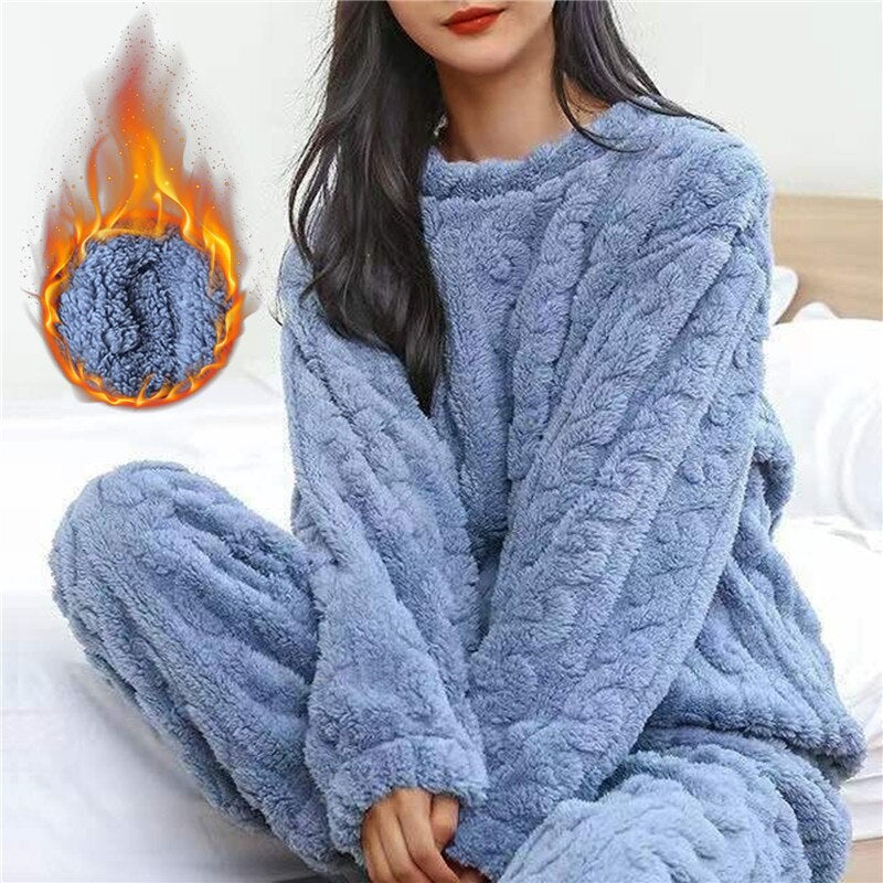 Elena - Damen Flausch Pyjama Set Zweiteiler Loungewear