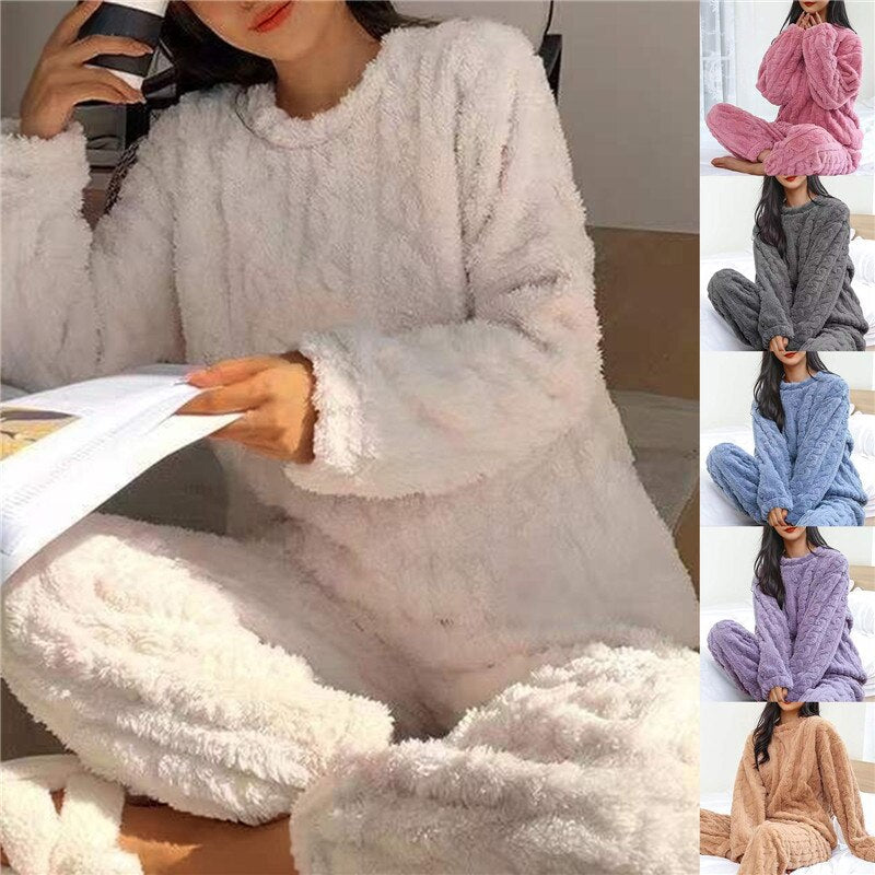 Elena - Damen Flausch Pyjama Set Zweiteiler Loungewear
