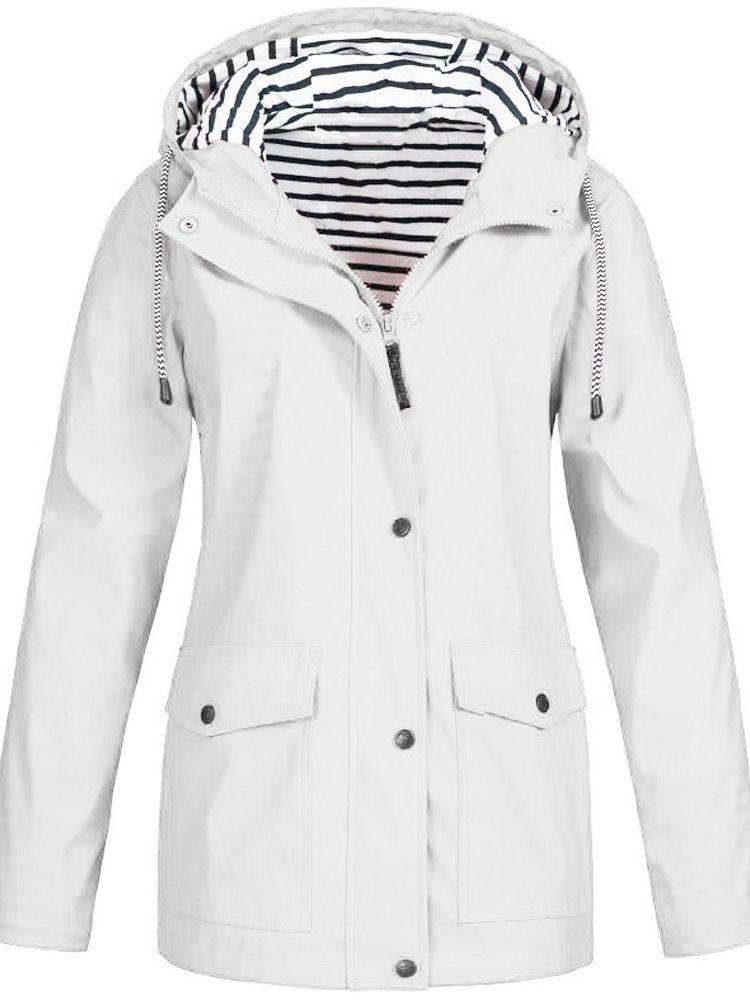 Klara – Regenjacke Damen mit Gestreiftem Innenfutter und Kapuze