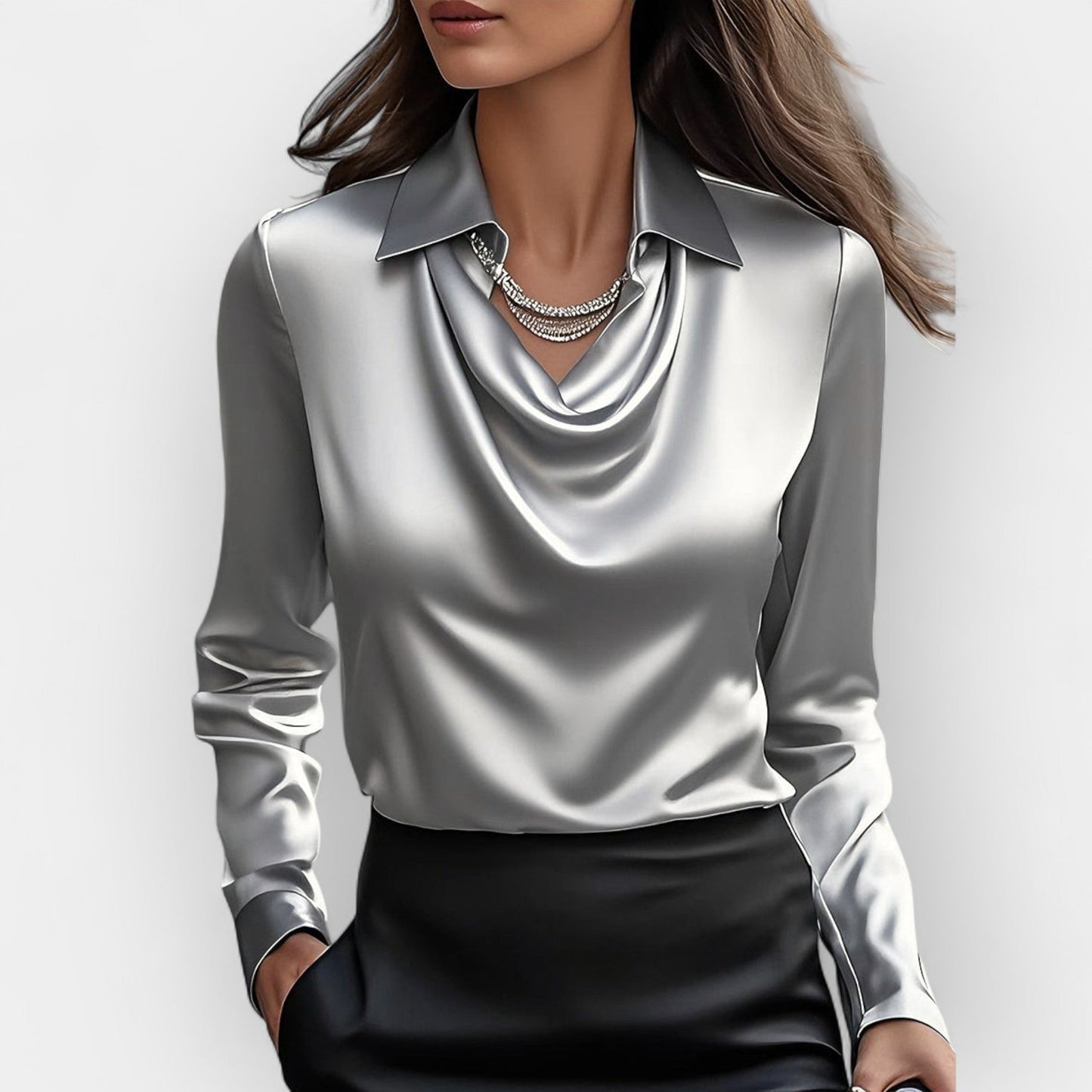 Elena – Satinbluse mit Wasserfallausschnitt Damen