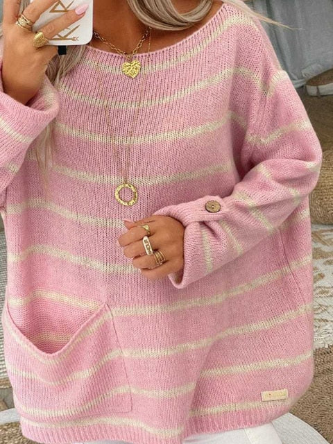 Maribel – Damen Oversize Strickpullover mit Streifen