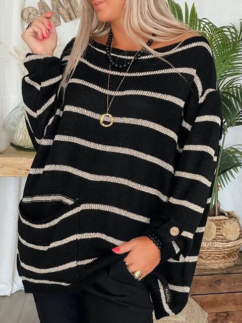 Maribel – Damen Oversize Strickpullover mit Streifen