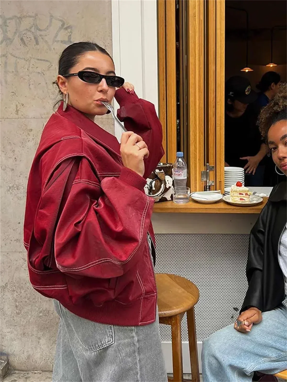 Aurea – Oversize Lederjacke im Retro-Look