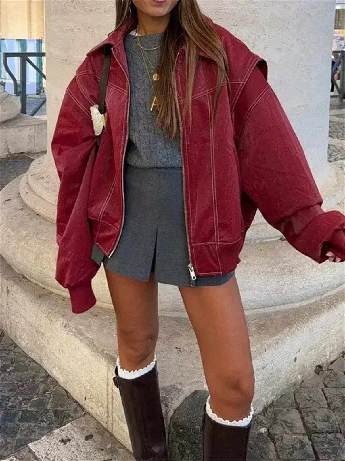 Aurea – Oversize Lederjacke im Retro-Look