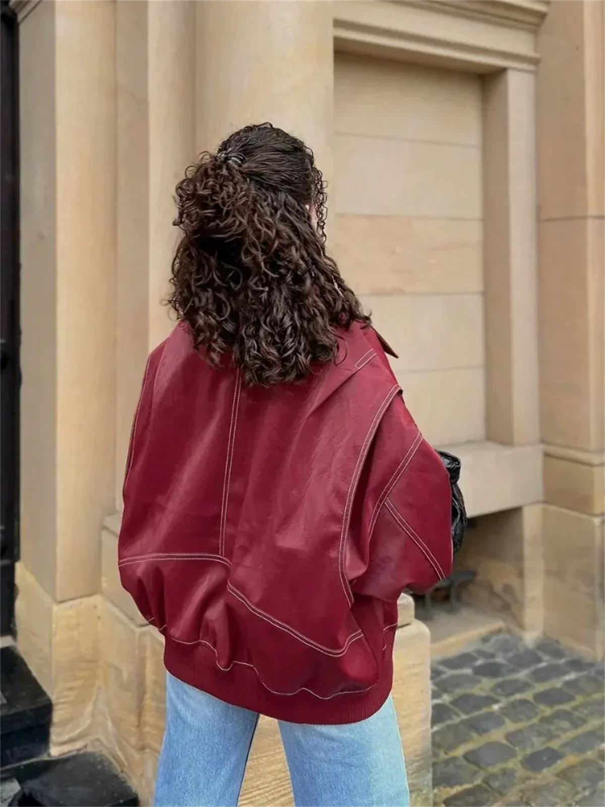 Aurea – Oversize Lederjacke im Retro-Look