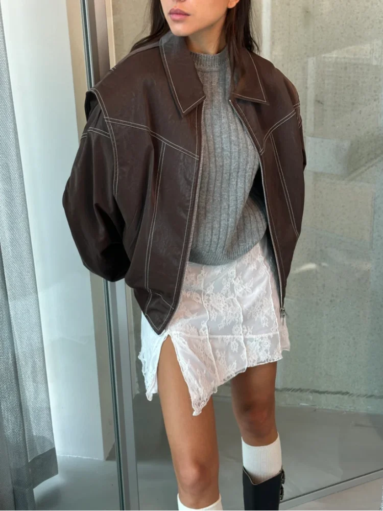 Aurea – Oversize Lederjacke im Retro-Look