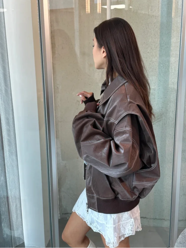 Aurea – Oversize Lederjacke im Retro-Look