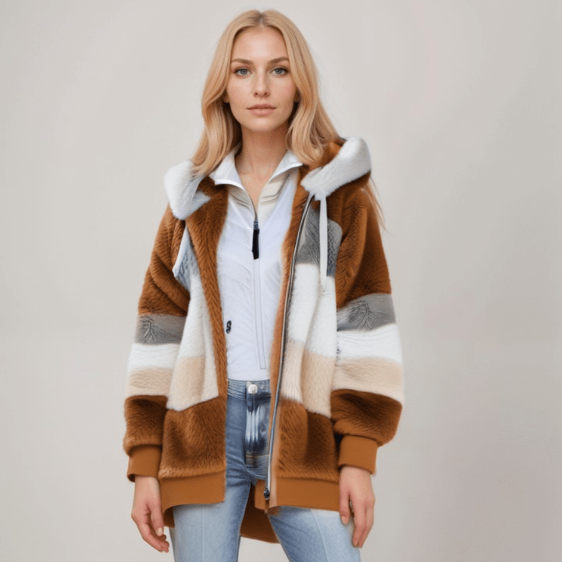 Amira – Damen Kapuzenjacke mit Farbblock-Design und Reißverschluss