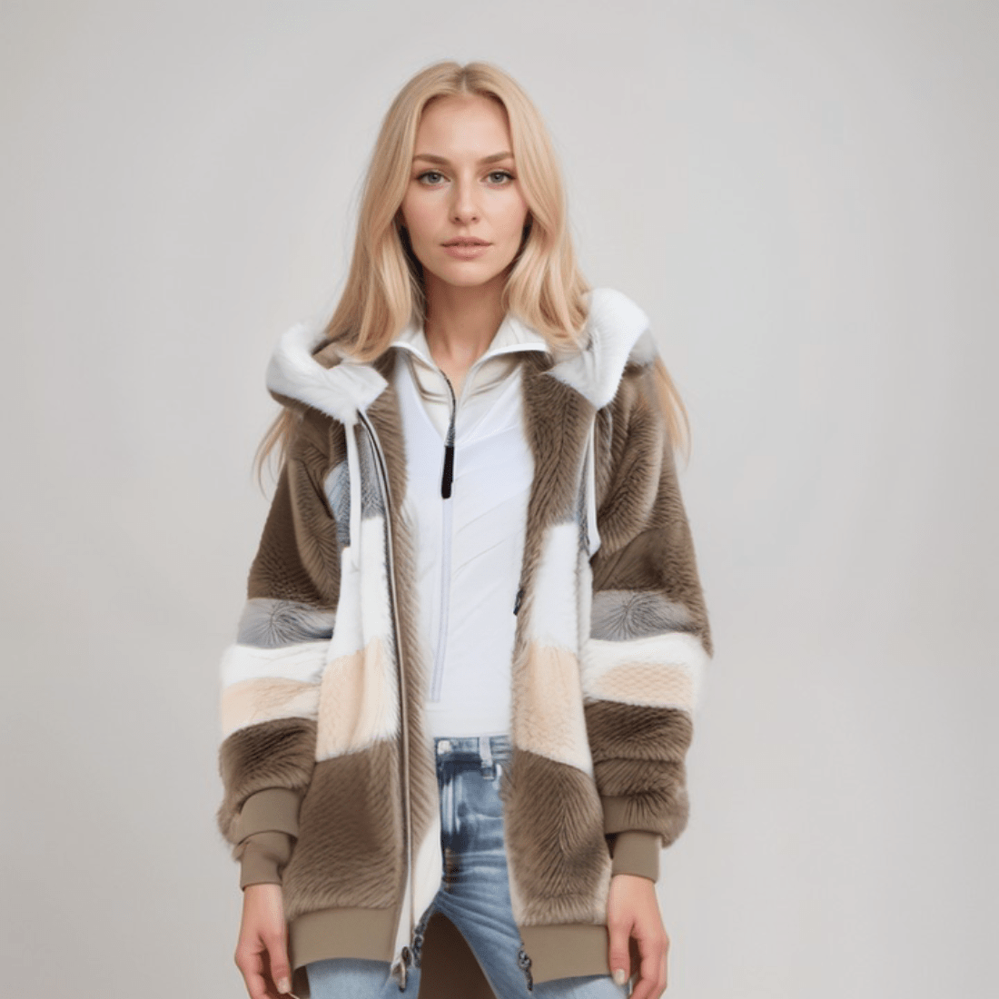 Amira – Damen Kapuzenjacke mit Farbblock-Design und Reißverschluss