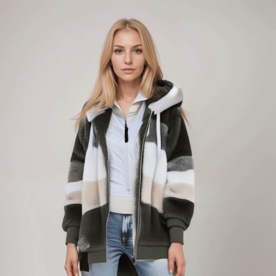 Amira – Damen Kapuzenjacke mit Farbblock-Design und Reißverschluss