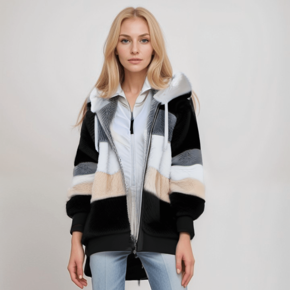 Amira – Damen Kapuzenjacke mit Farbblock-Design und Reißverschluss
