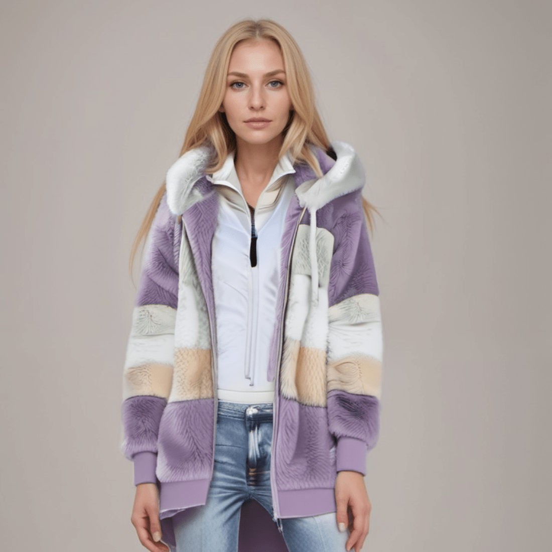 Amira – Damen Kapuzenjacke mit Farbblock-Design und Reißverschluss
