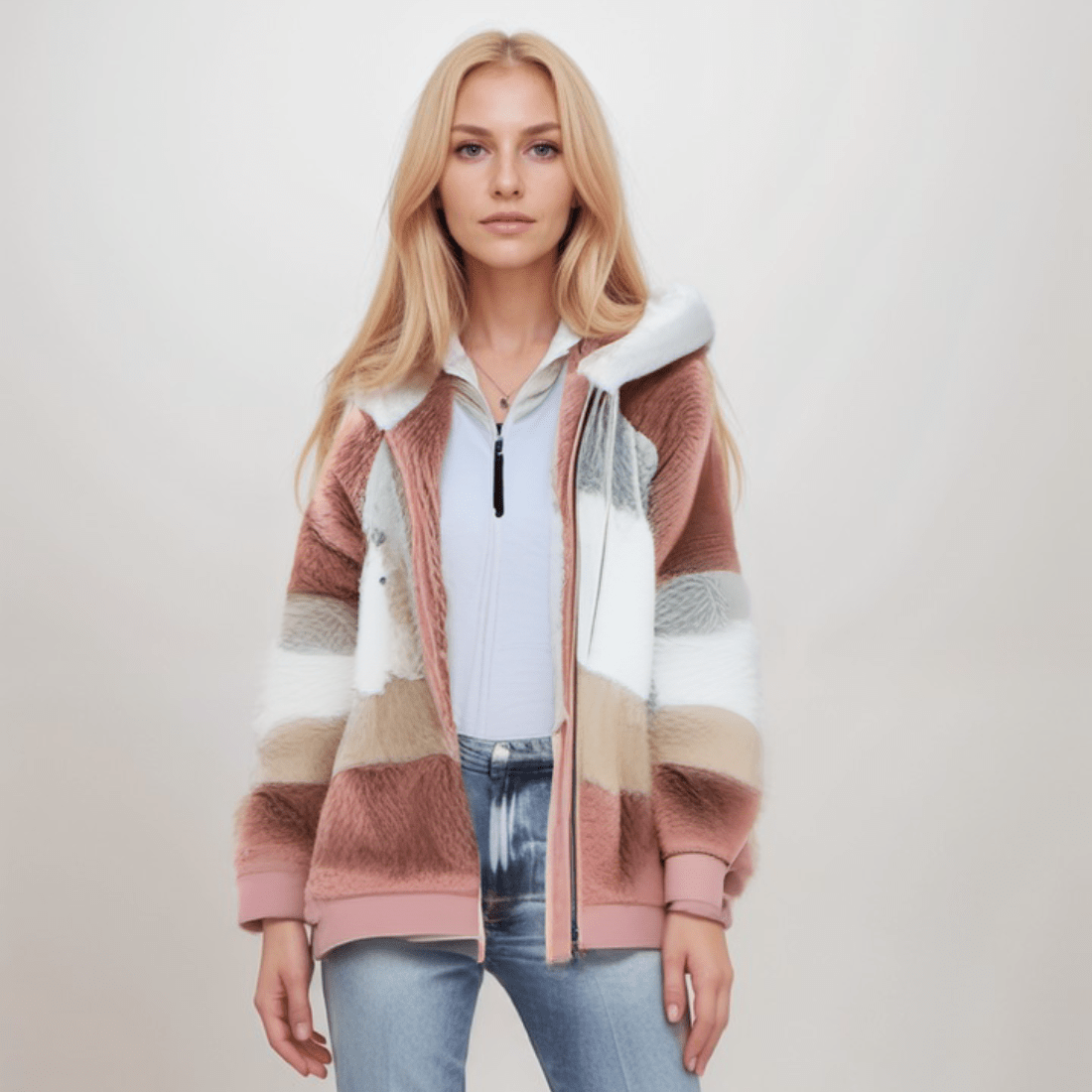 Amira – Damen Kapuzenjacke mit Farbblock-Design und Reißverschluss