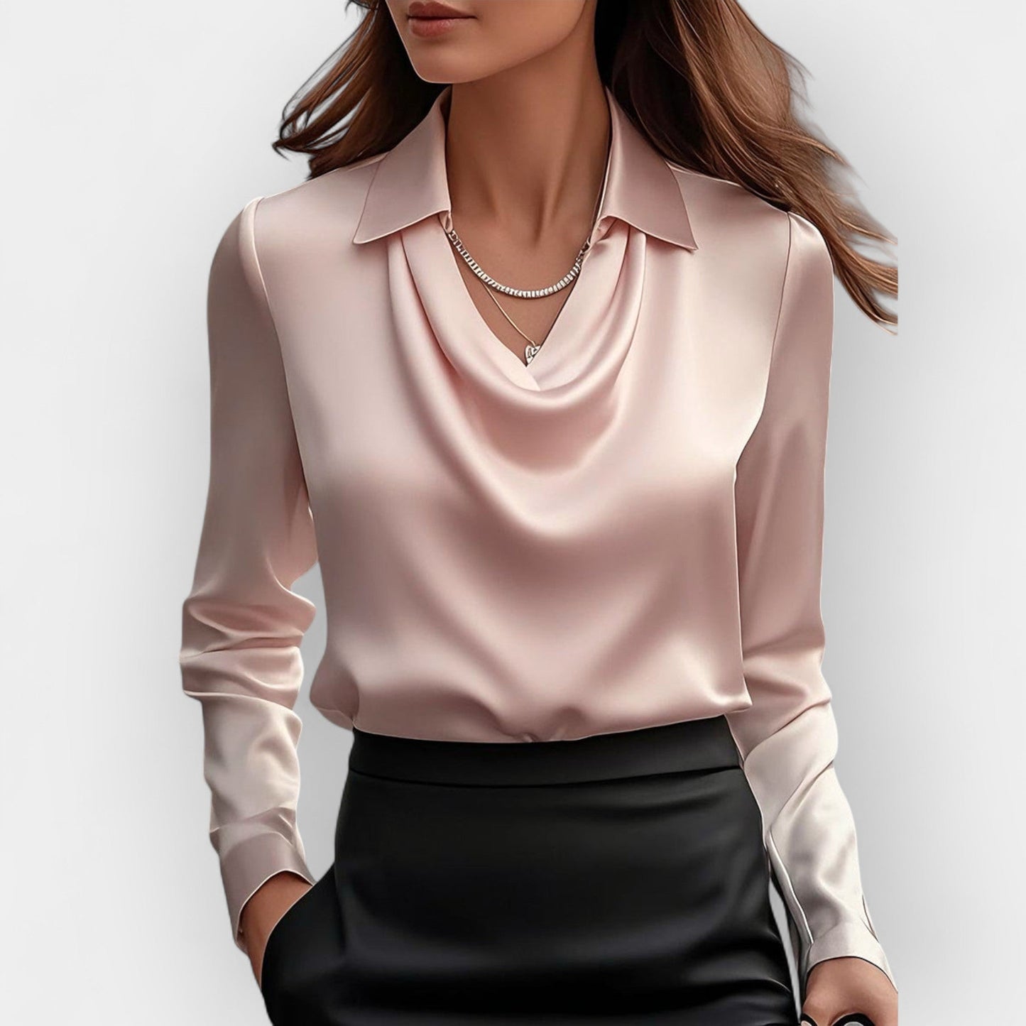 Elena – Satinbluse mit Wasserfallausschnitt Damen